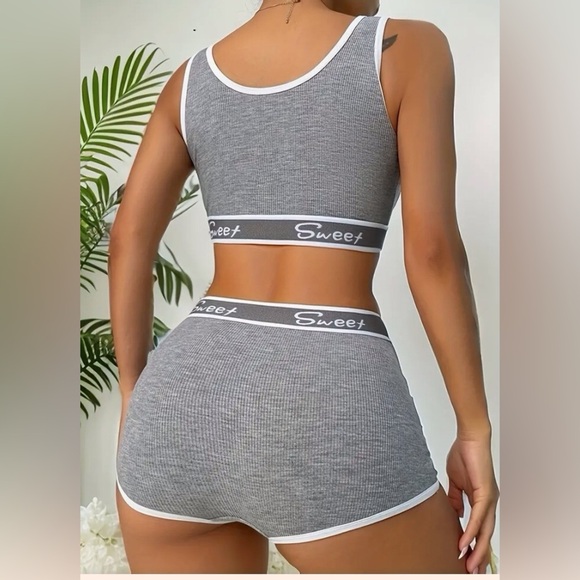 Womens Gray “Sweet” Cropped Bra & Boy Shorts Underwear Lingerie Set Size XL - Picture 3 of 10